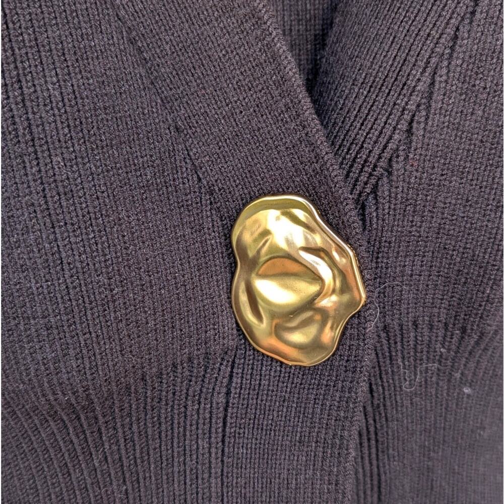 Urban Revivo Cardigan Womens 6 Black V Neck Knitted Gold Button Long Sleeve - Picture 7 of 10